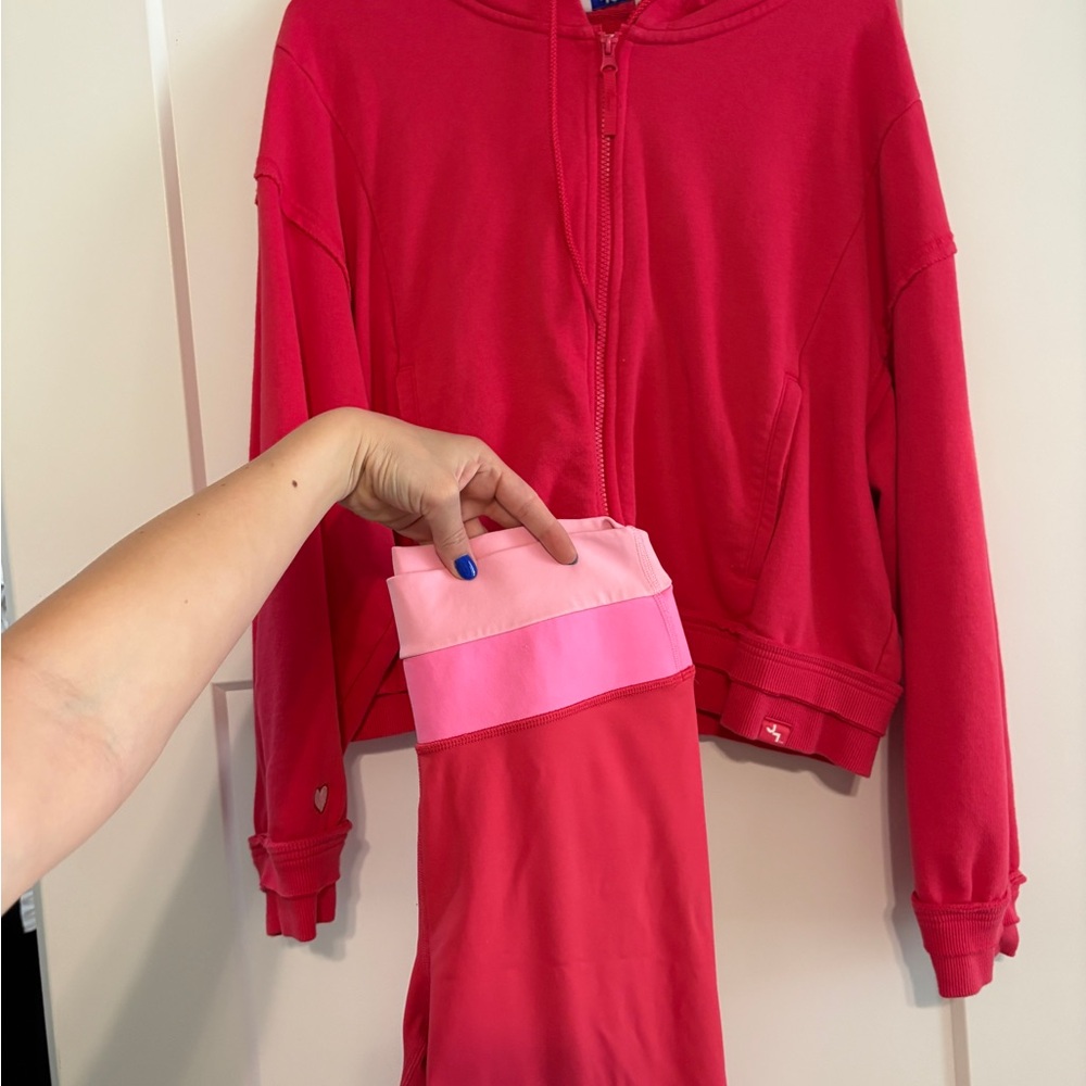 JoyLab Red Zip Hoodie with Drawstring and Pants
